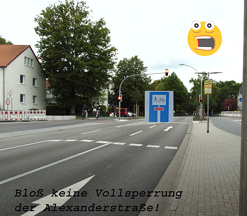 Nein zur Vollsperrung der Alexanderstra�e! Fotomontage: Dieter Niebisch